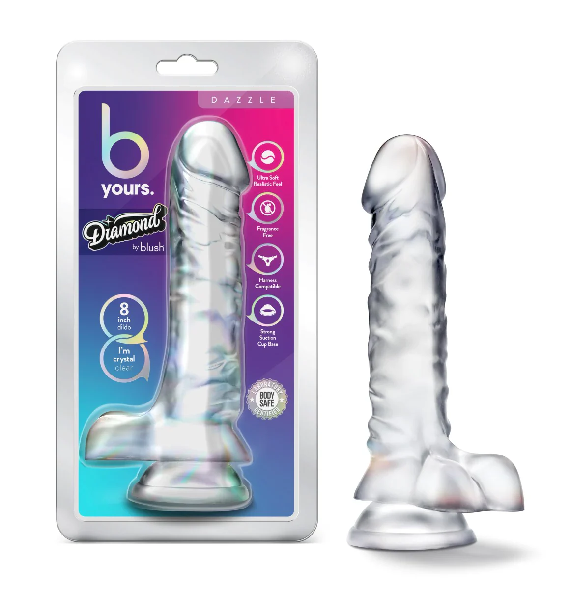 B Yours Diamond Dazzle Realistic Clear 9-Inch Long Dildo