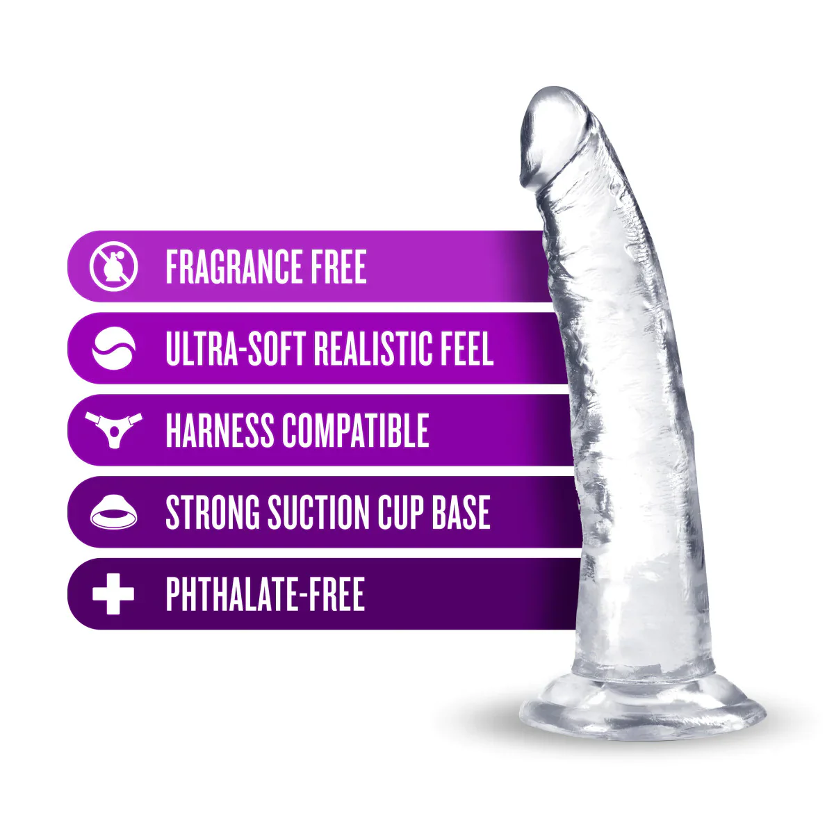 B Yours Plus Lust N’ Thrust Realistic Clear 7.5-Inch Long Dildo - Image 3