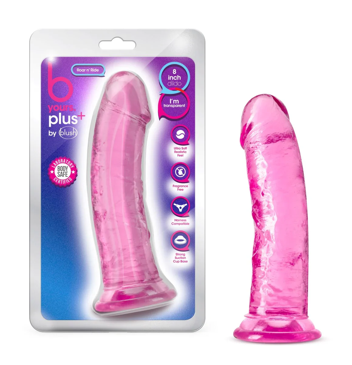 B Yours Plus Roar N' Ride Realistic Pink 8-Inch Long Dildo