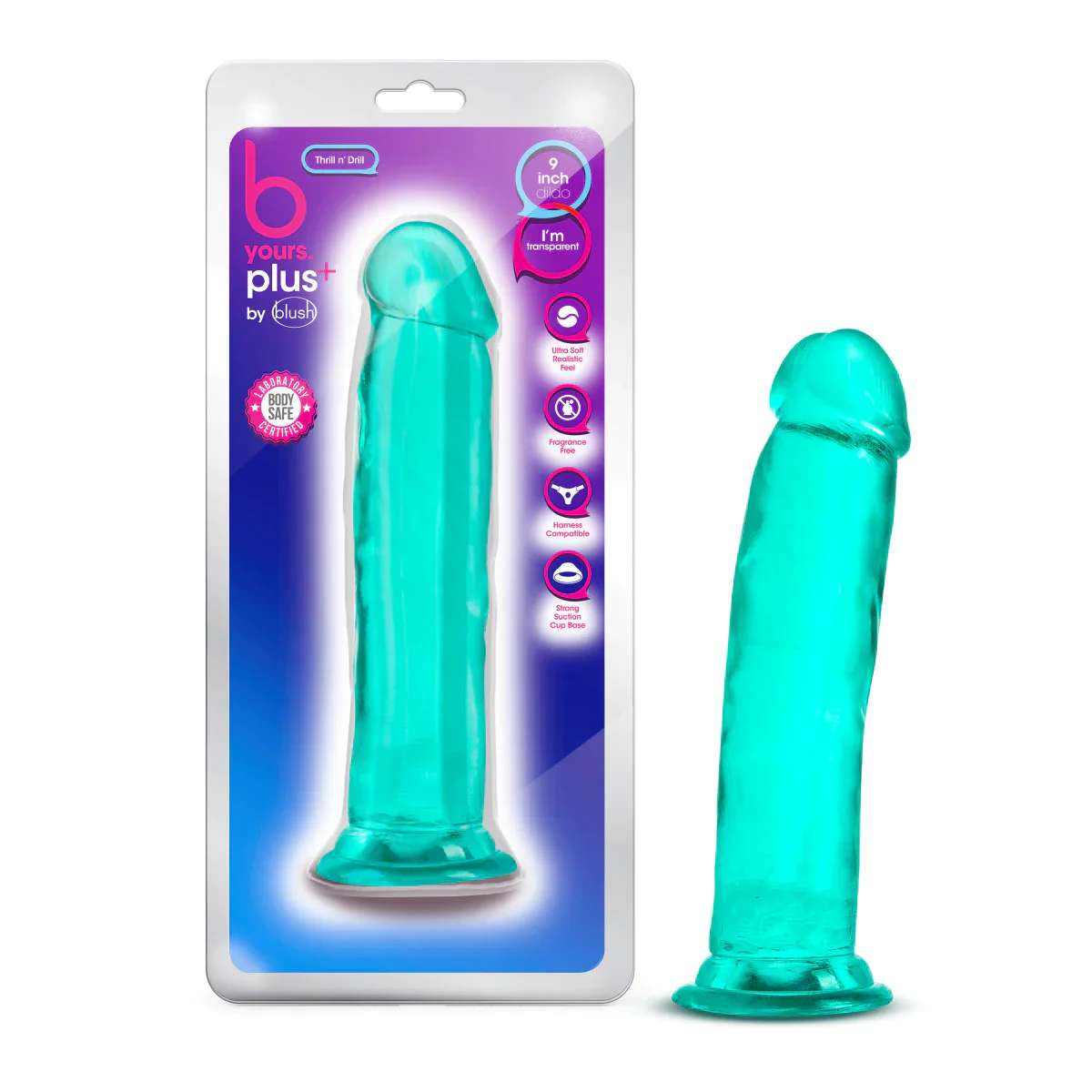 B Yours Plus Thrill Nā Drill Realistic Teal 9.5-Inch Long Dildo