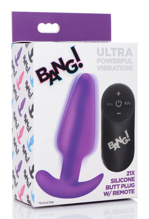 BANG Remote Control 21X Vibrating Silicone Butt Plug - Purple - Image 7