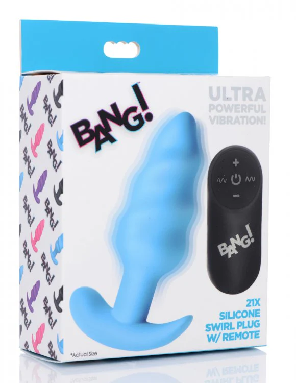 BANG Remote Control 21X Vibrating Silicone Swirl Butt Plug - Blue - Image 7