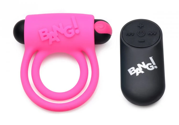 BANG Remote Control 28X Vibrating Cock Ring & Bullet - Pink - Image 4