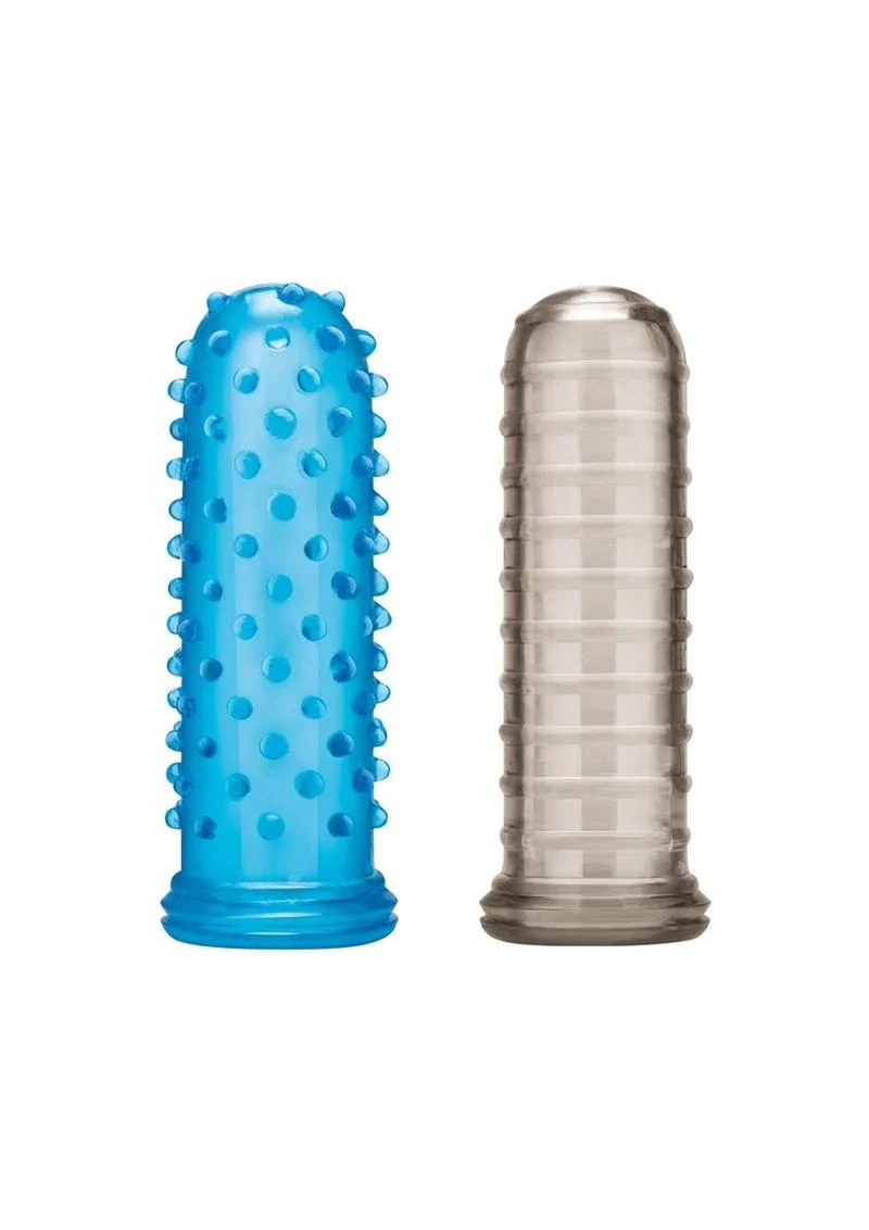 Blue Line Anal Stimulating Finger Sleeves (2 Pack) - Blue/Black - Image 2