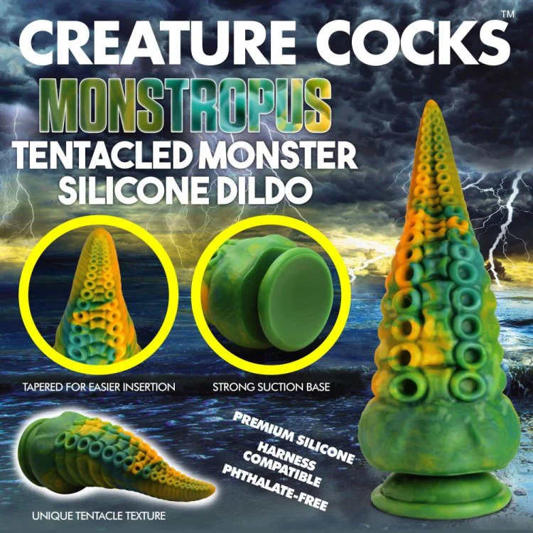 Creature Cocks Monstropus Tentacled Monster Silicone Dildo - Green/Yellow/Blue - Image 6