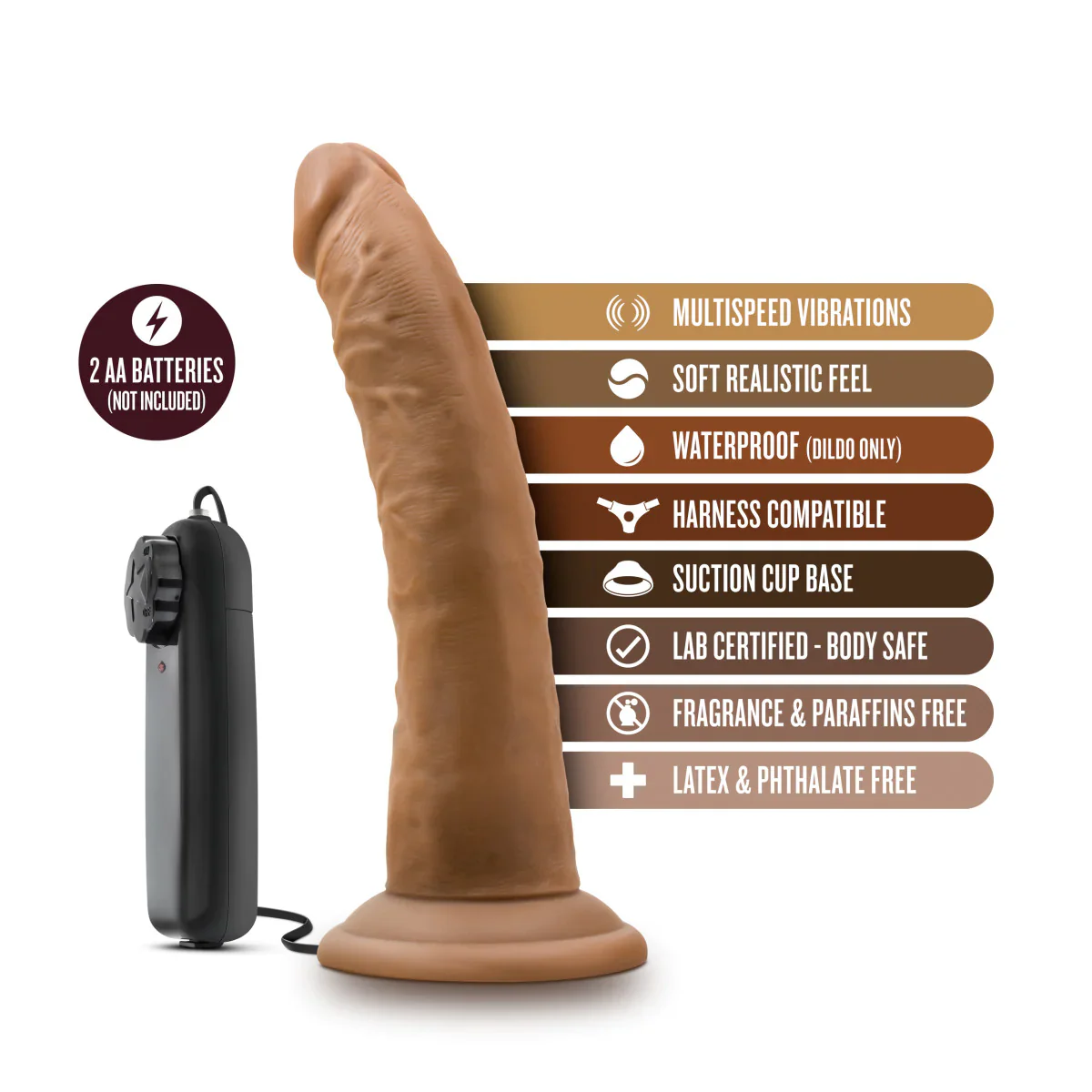 Dr. Skin Dr. Dave Realistic Mocha 7.5-Inch Vibrating Dildo - Image 3