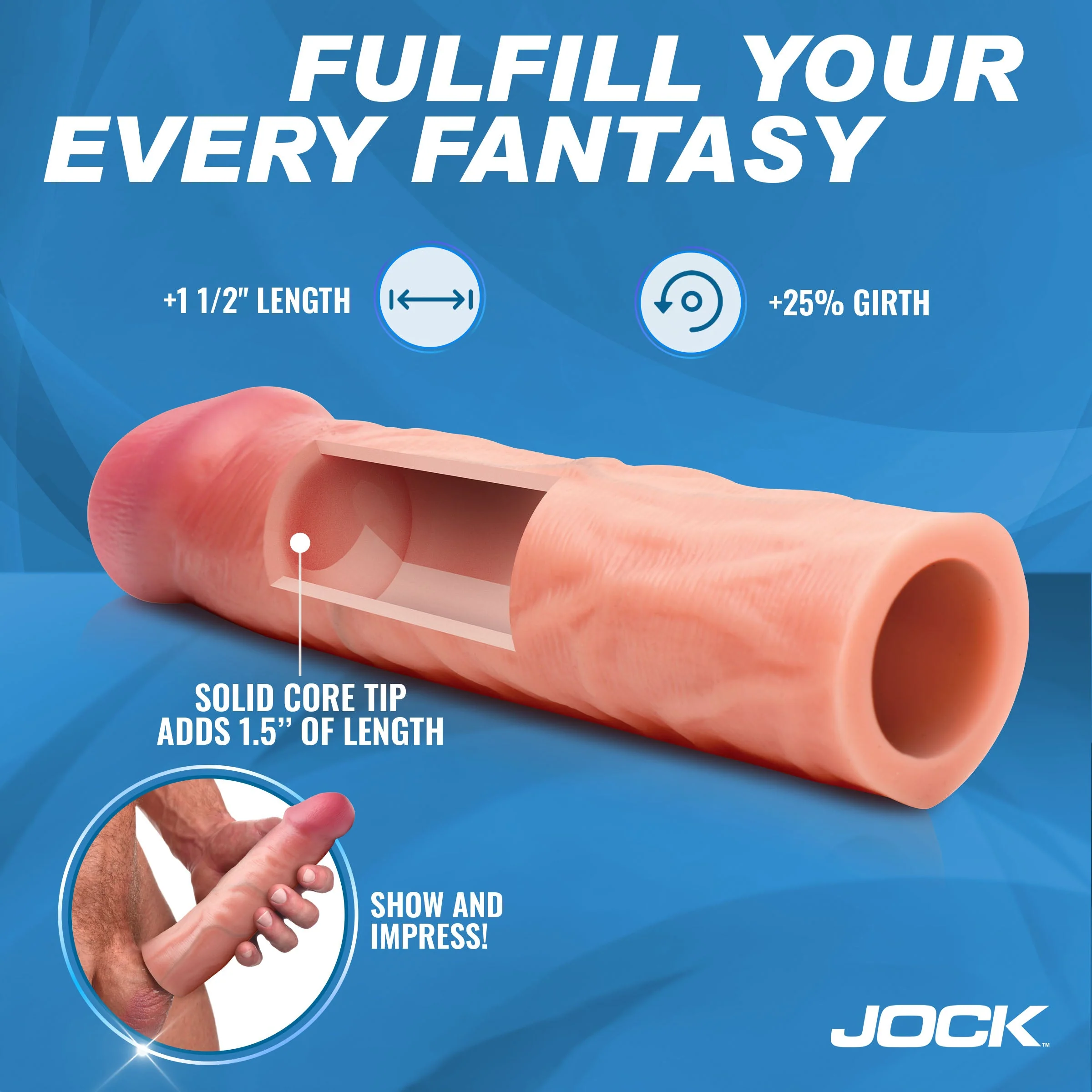 JOCK Enhancers 1.5" Silicone Penis Extension Sleeve - Light - Image 3