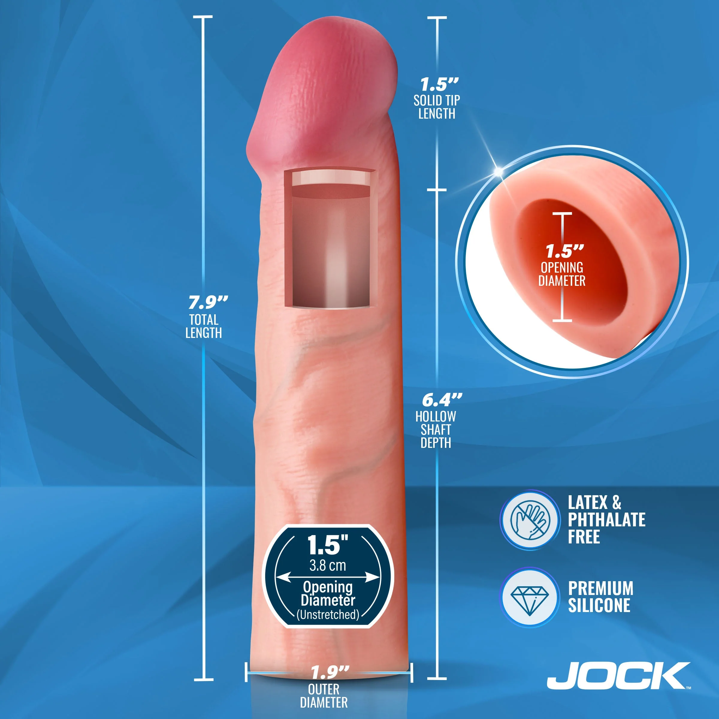 JOCK Enhancers 1.5" Silicone Penis Extension Sleeve - Light - Image 4