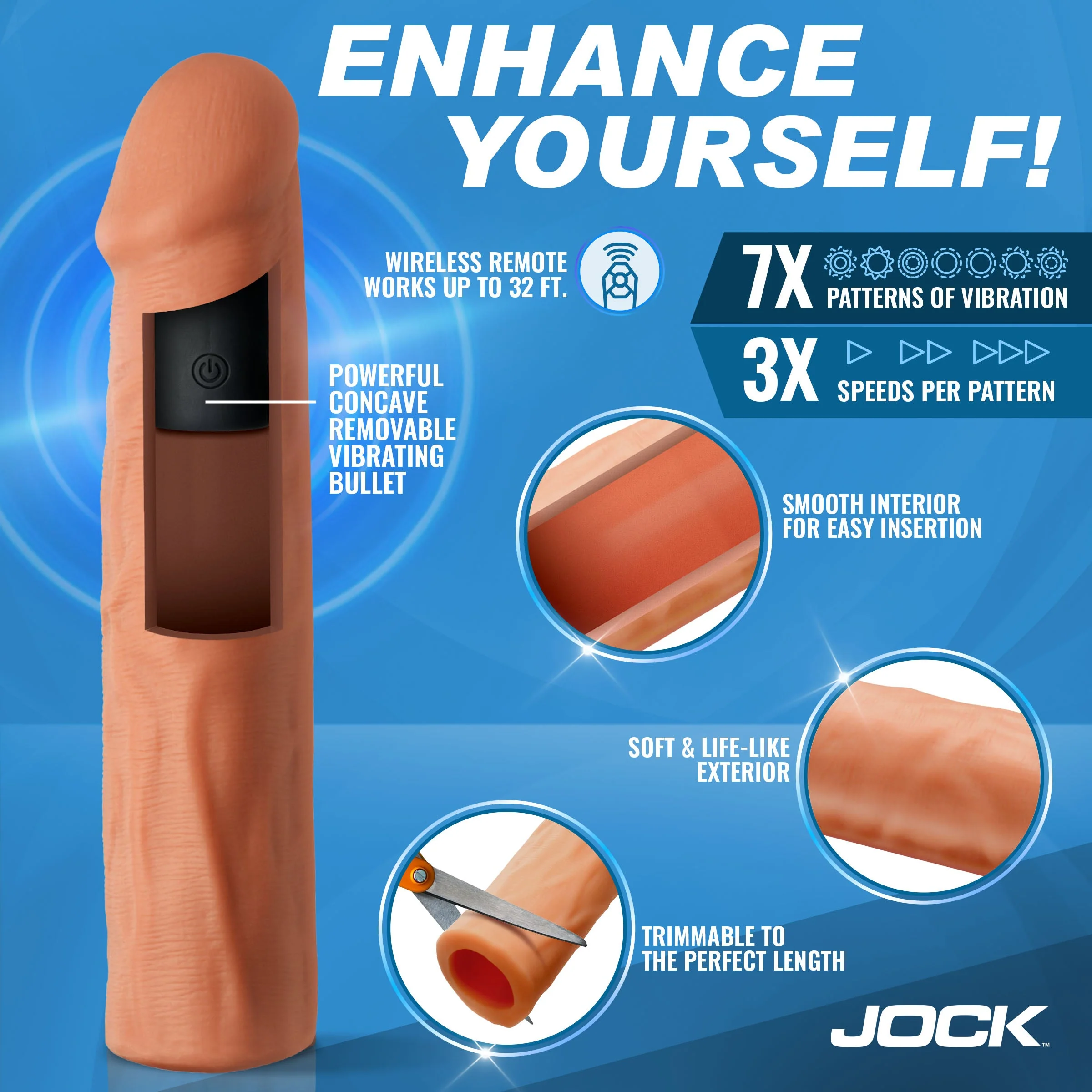 JOCK Enhancers Vibrating Penis Extension w/ Remote - Medium - Image 2