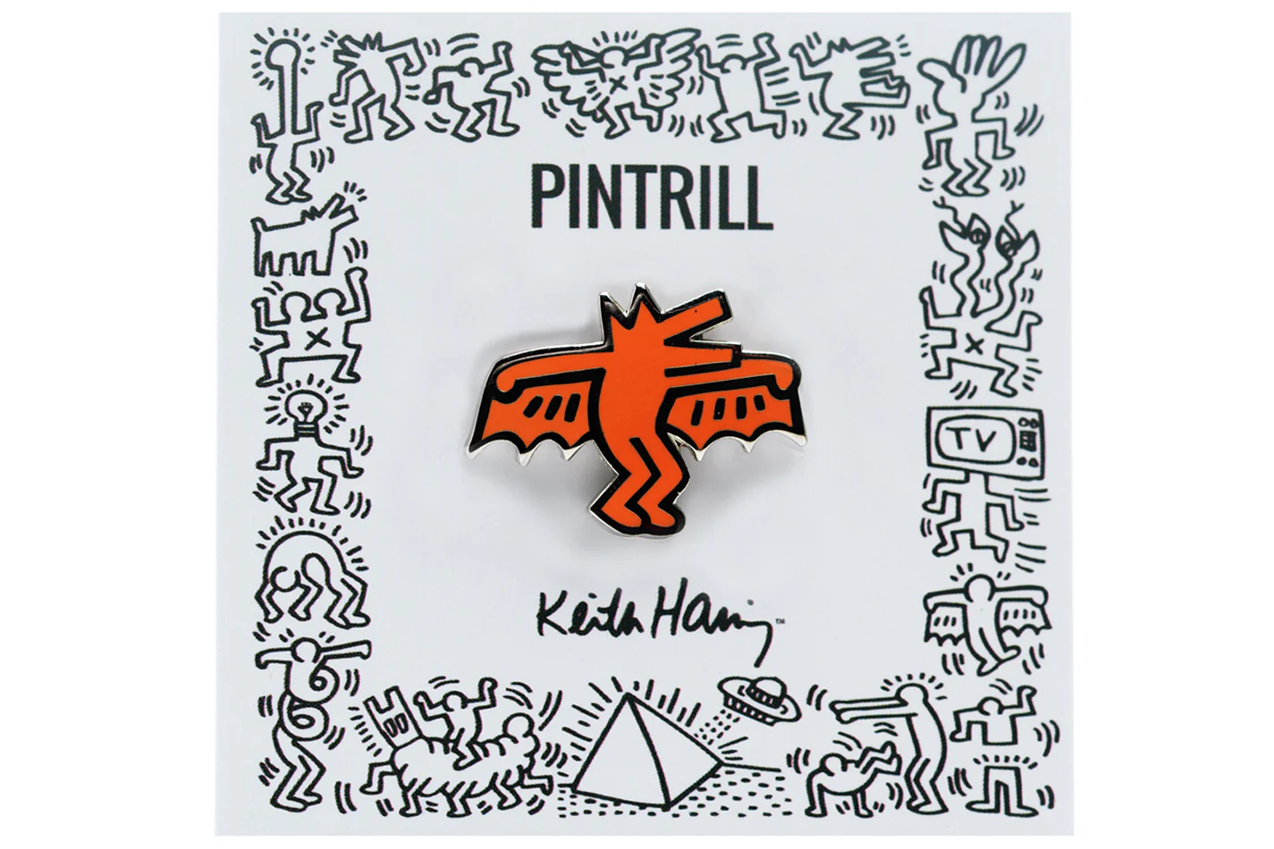 KEITH HARING BAT DOG PIN - ORANGE - Image 3