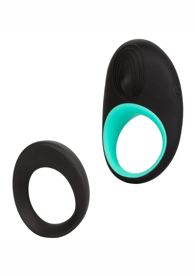 Link Up Pinnacle Vibrating Cock Ring - Black/Teal - Image 3