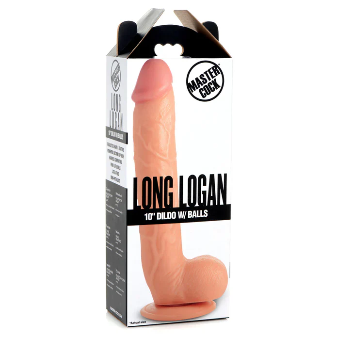 Long Logan 10" Dildo With Balls - Light - Image 2