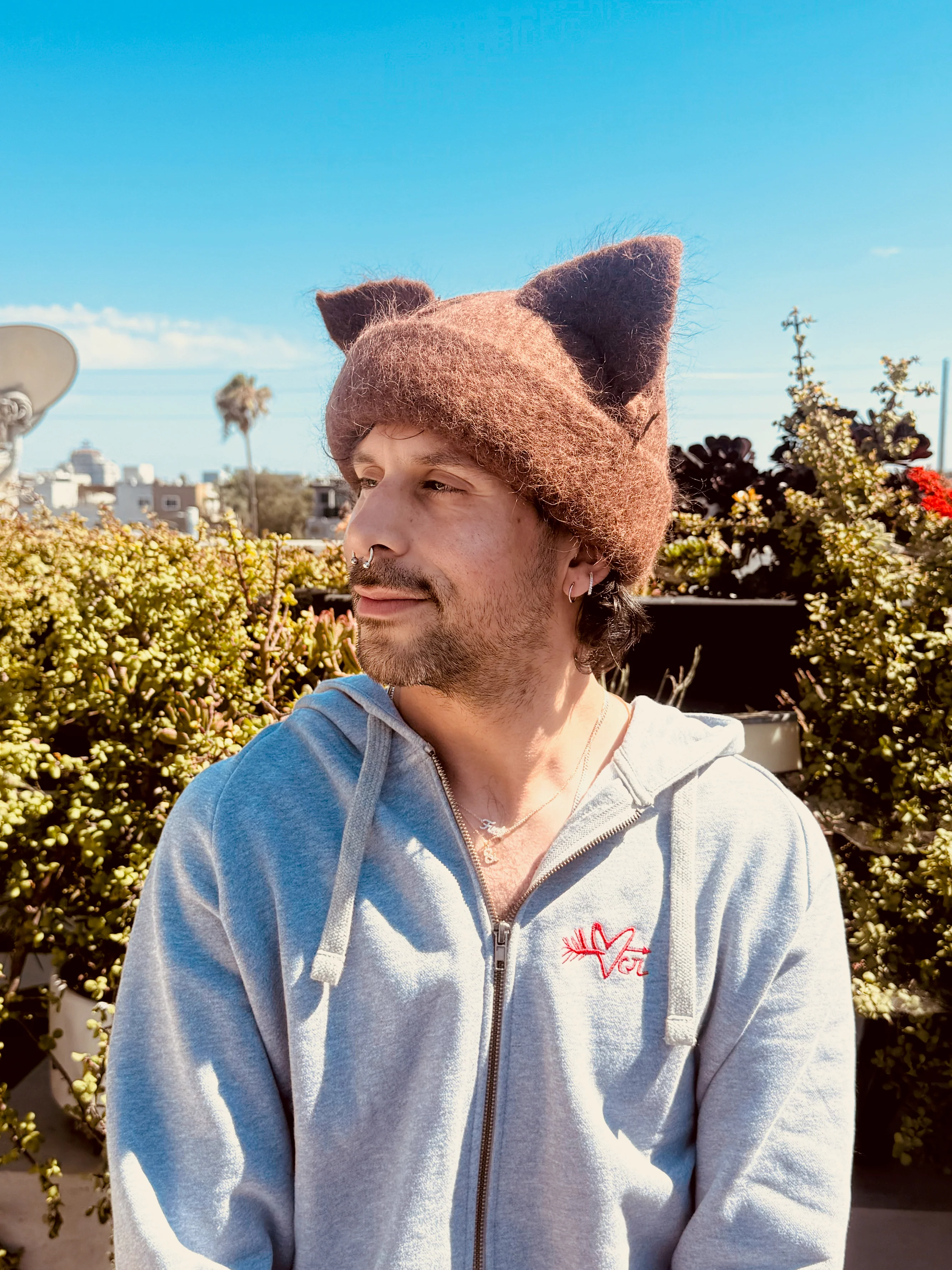 LOVERBOY BY CHARLES JEFFREY ALPACA CHUNKY EARS BEANIE in BROWN - Image 3