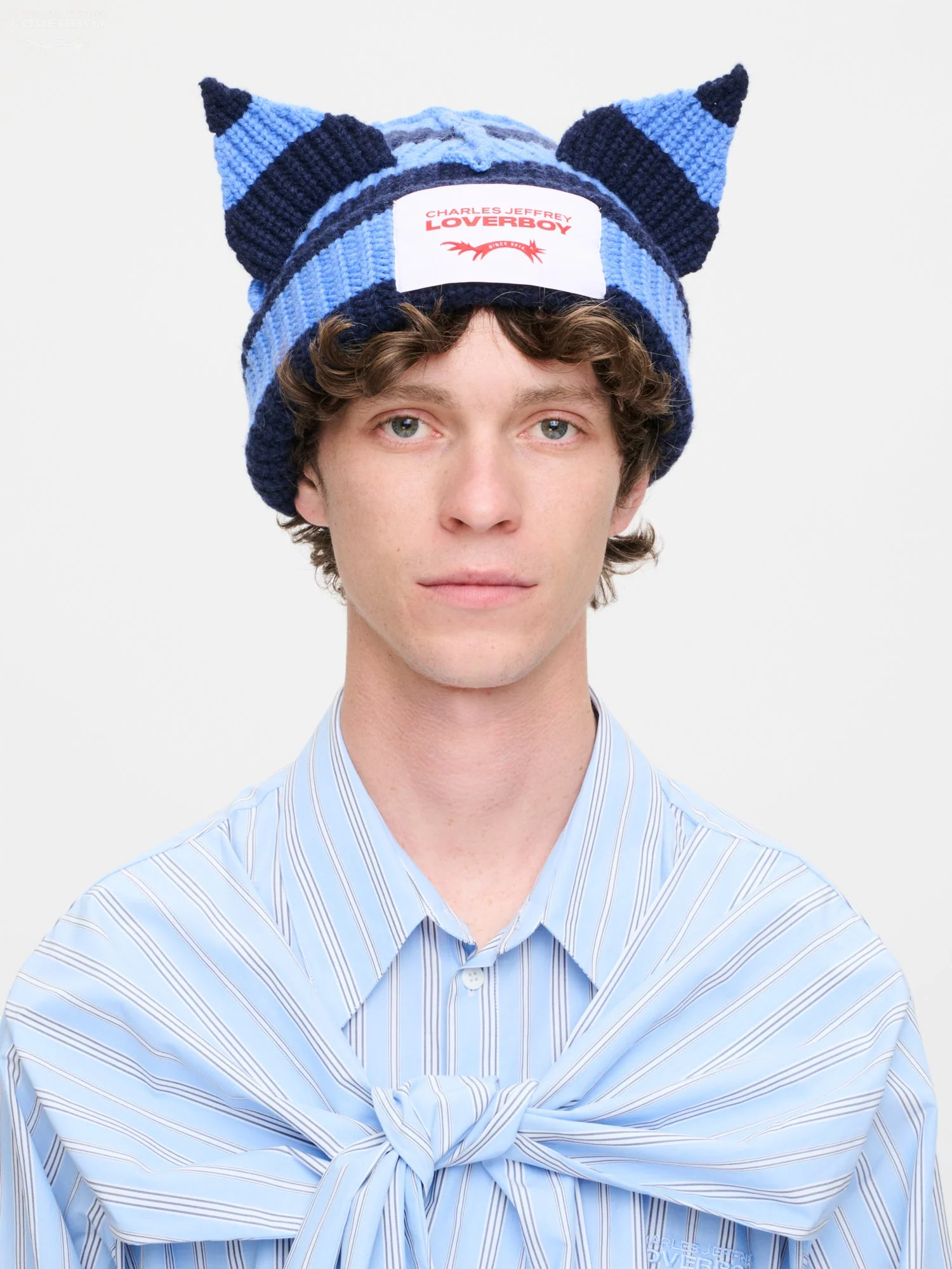 LOVERBOY BY CHARLES JEFFREY CHUNKY EARS BEANIE in BLUE STRIPE - Image 4