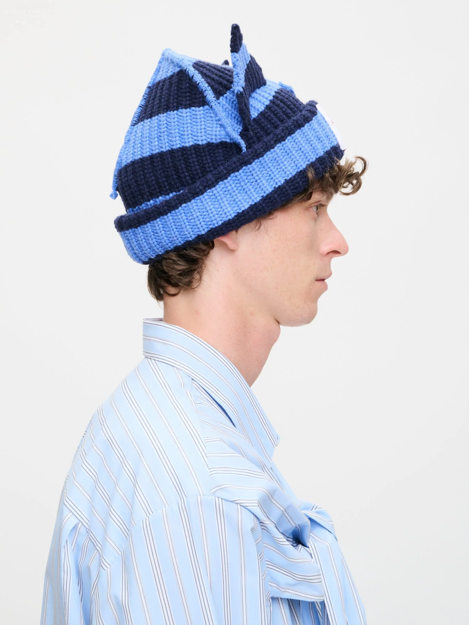 LOVERBOY BY CHARLES JEFFREY CHUNKY EARS BEANIE in BLUE STRIPE - Image 5