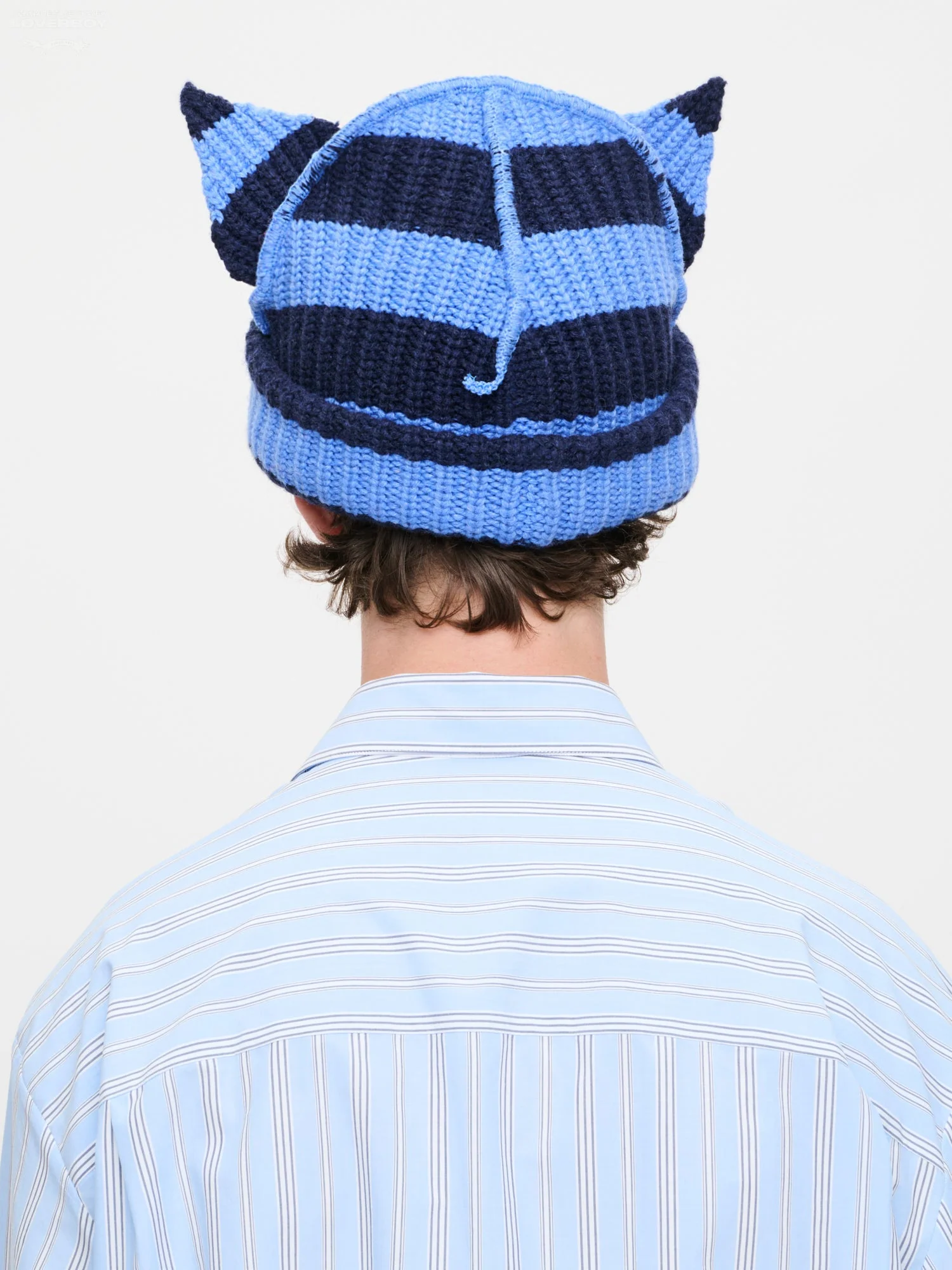 LOVERBOY BY CHARLES JEFFREY CHUNKY EARS BEANIE in BLUE STRIPE - Image 9