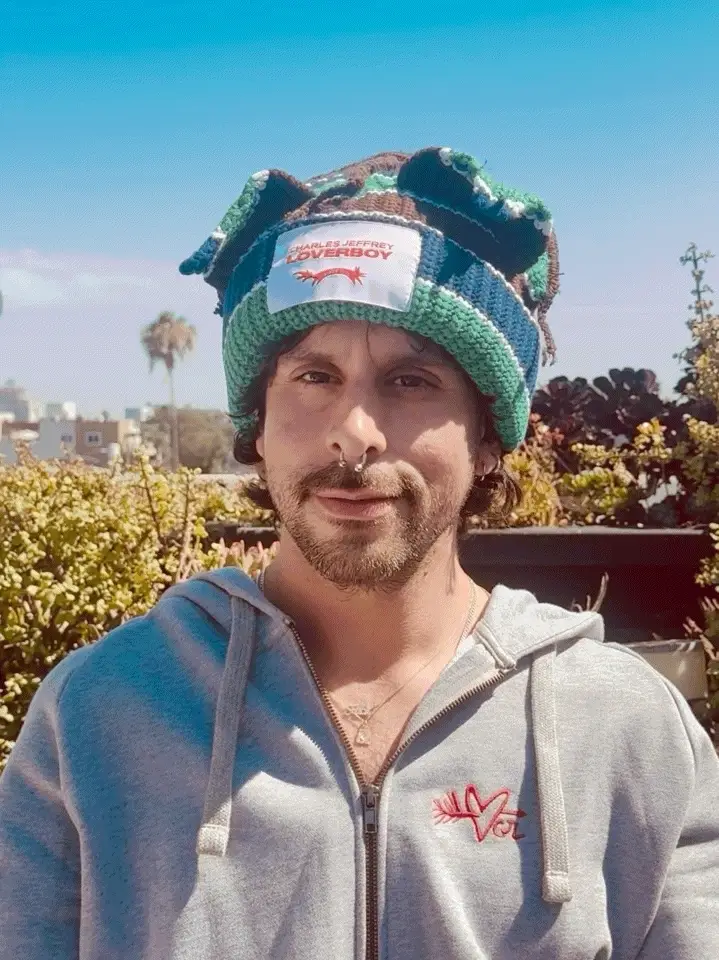 LOVERBOY BY CHARLES JEFFREY CHUNKY EARS BEANIE in GREEN NAVY BROWN