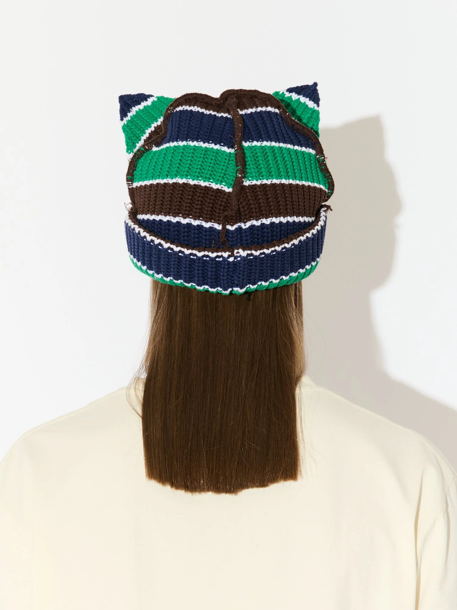 LOVERBOY BY CHARLES JEFFREY CHUNKY EARS BEANIE in GREEN NAVY BROWN - Image 8