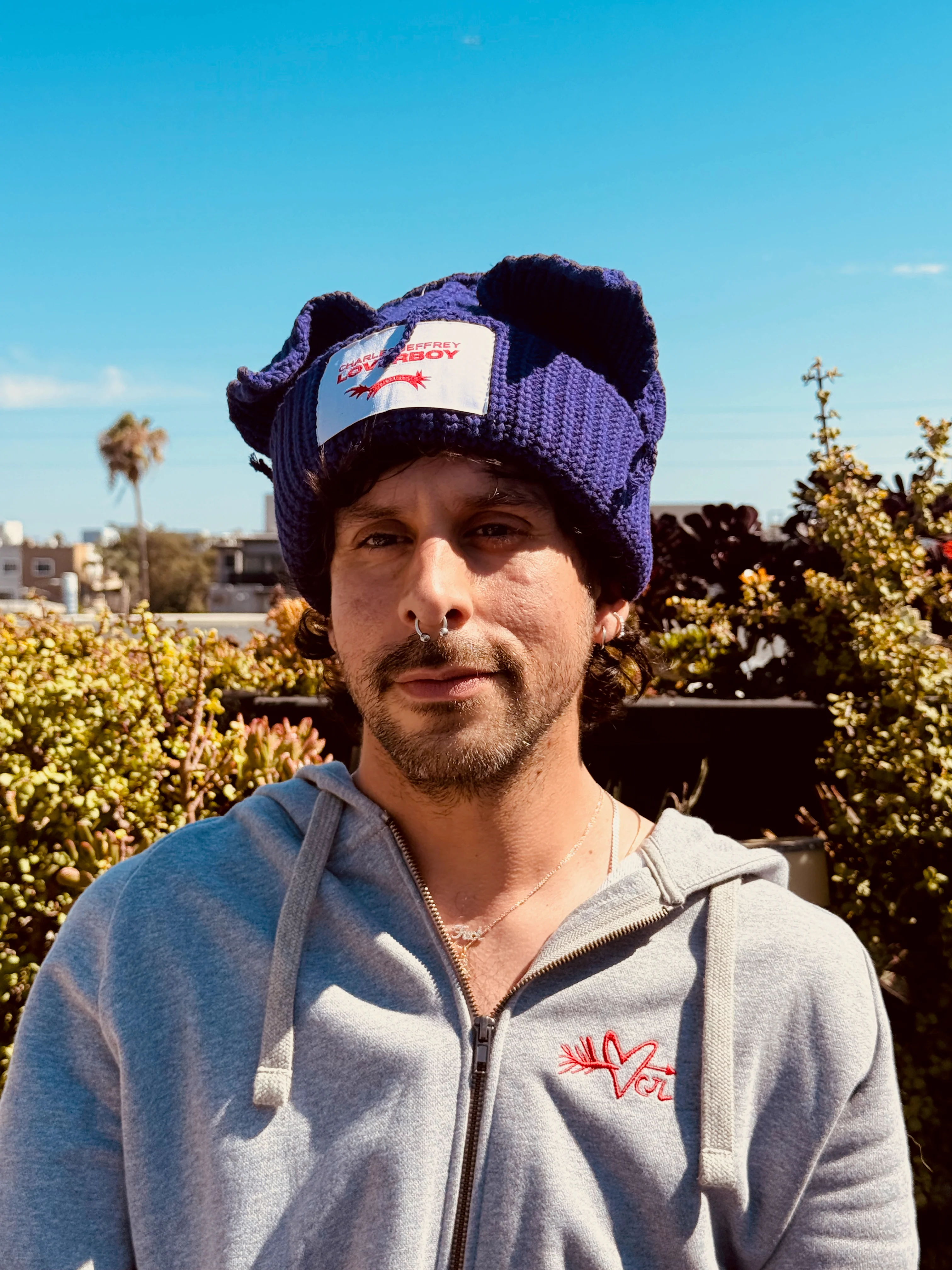 LOVERBOY BY CHARLES JEFFREY CHUNKY EARS BEANIE in PURPLE - Image 2