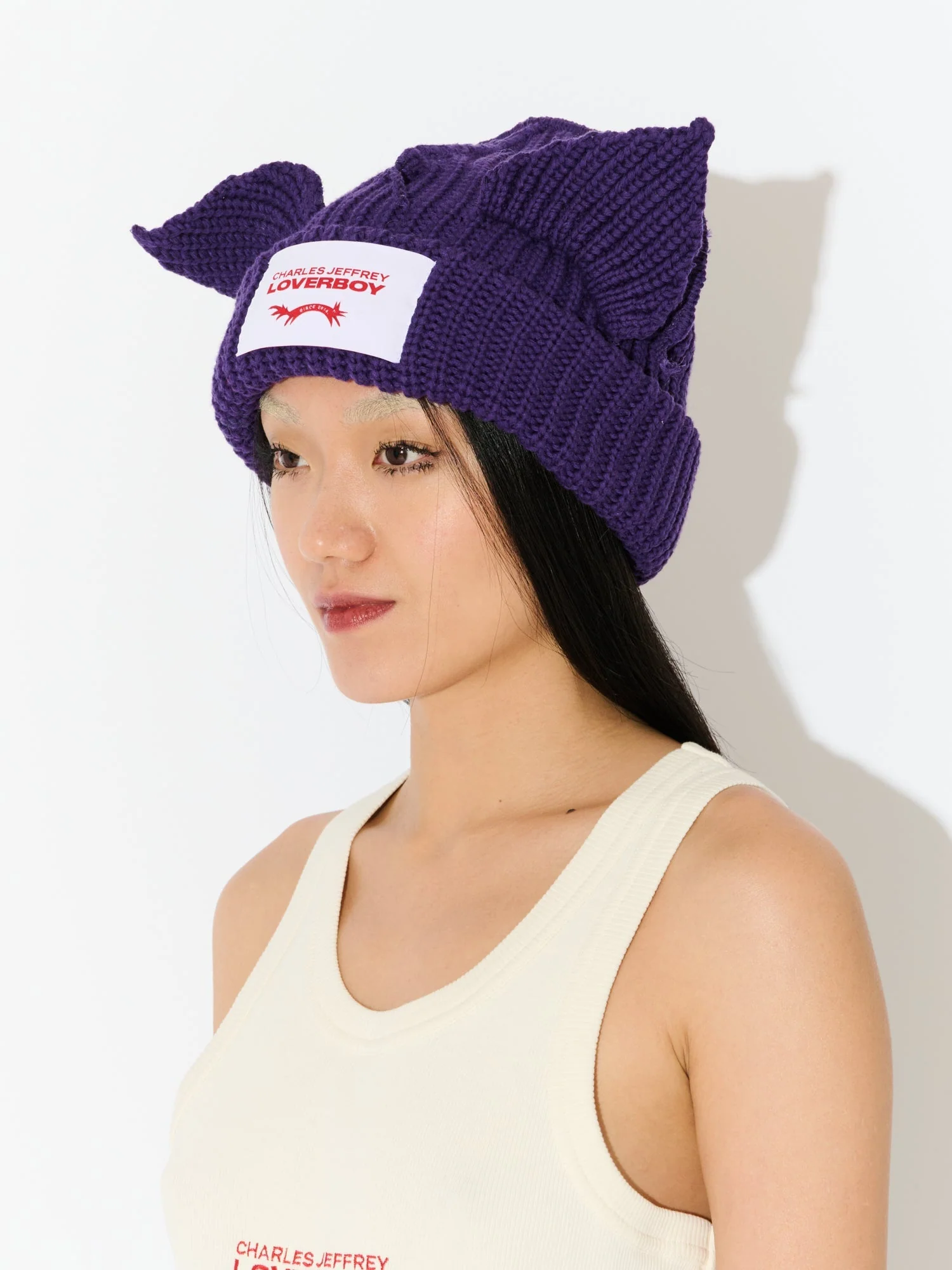LOVERBOY BY CHARLES JEFFREY CHUNKY EARS BEANIE in PURPLE - Image 7