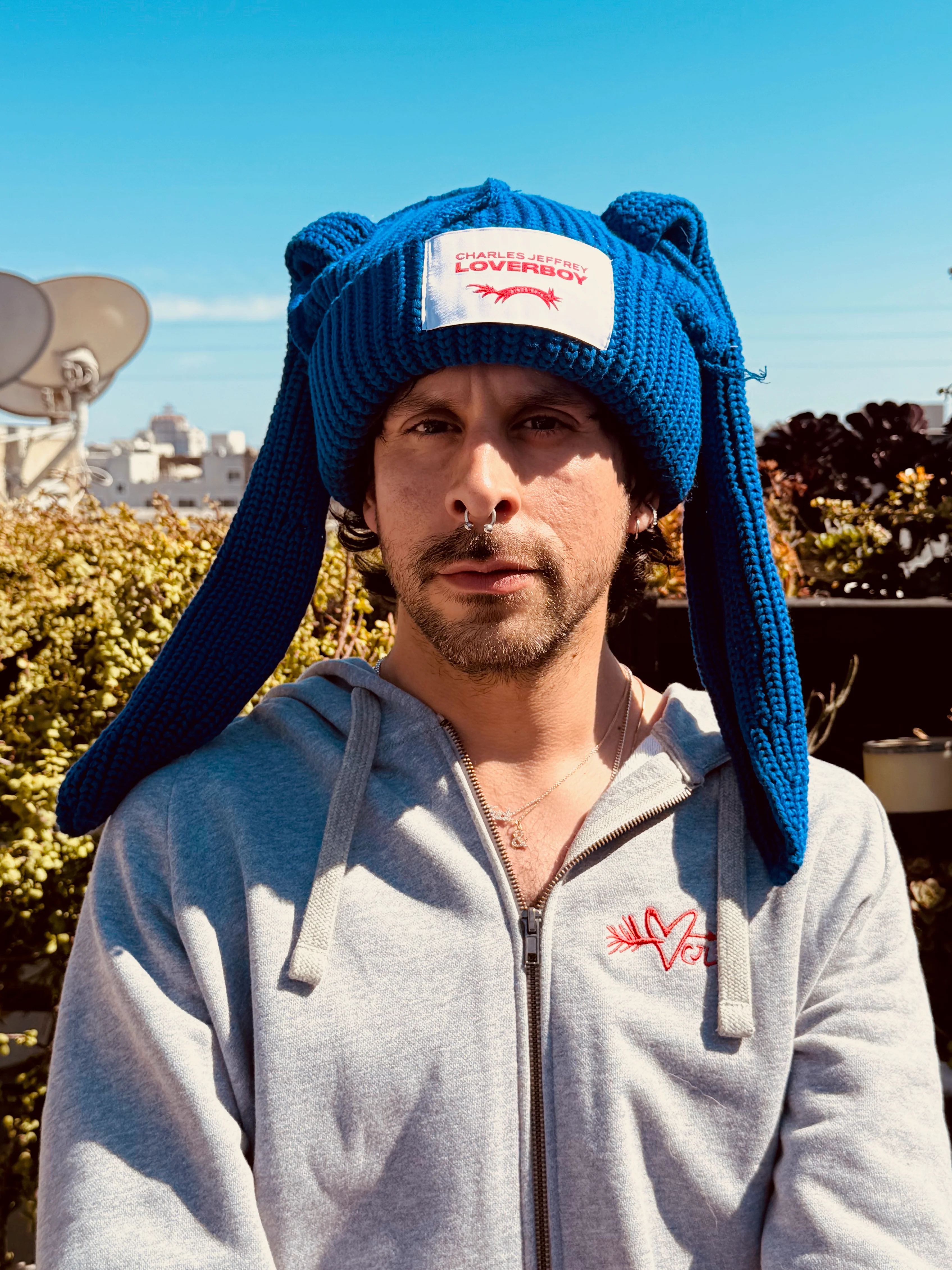 LOVERBOY BY CHARLES JEFFREY CHUNKY RABBIT BEANIE BLUE - Image 2