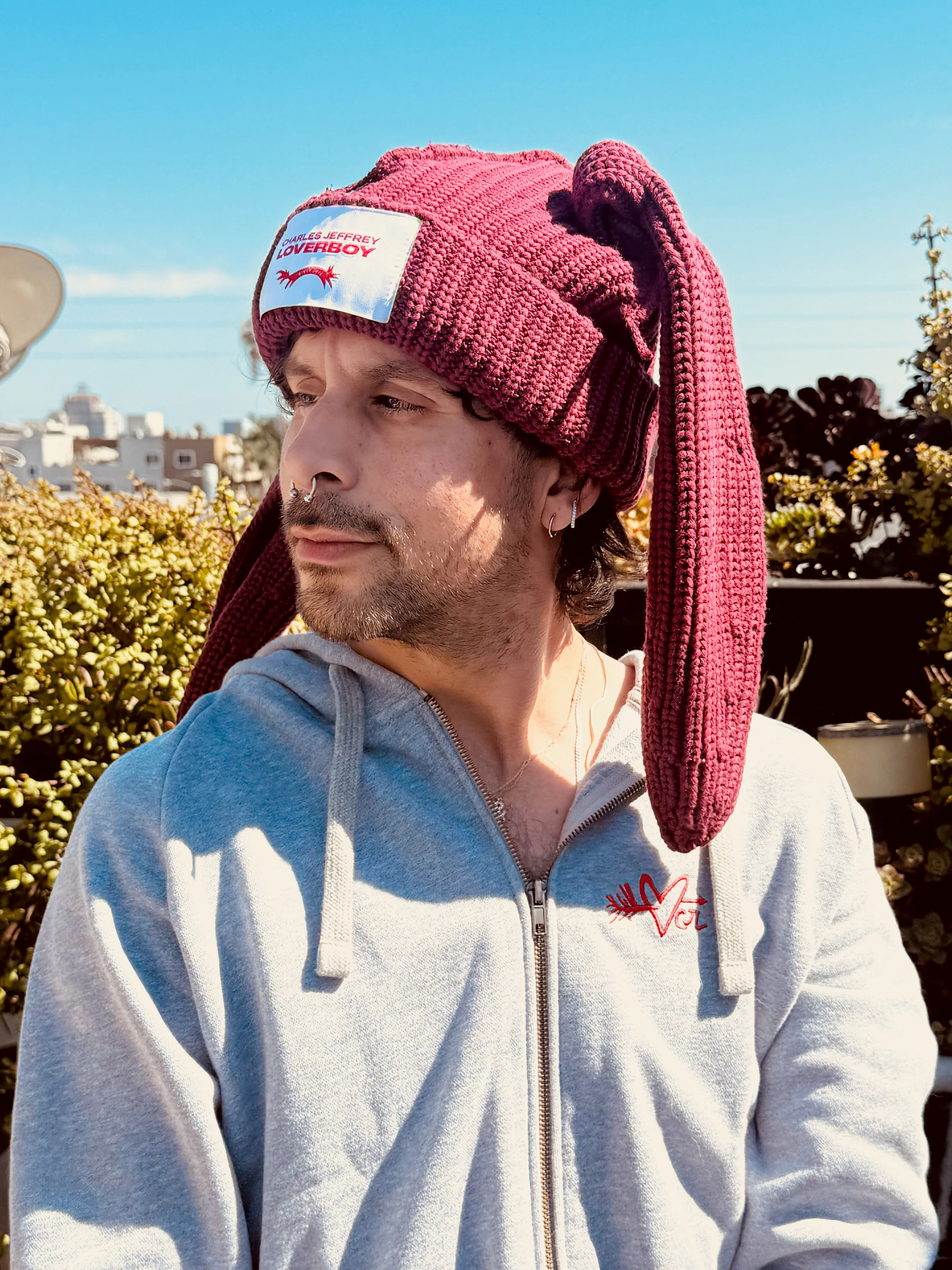 LOVERBOY BY CHARLES JEFFREY CHUNKY Rabbit BEANIE in Bordeaux - Image 3