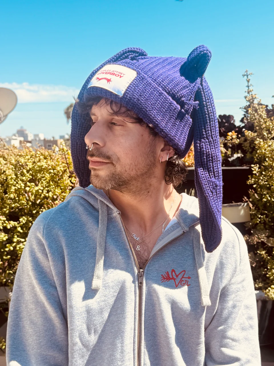 LOVERBOY BY CHARLES JEFFREY CHUNKY RABBIT BEANIE in Purple - Image 8