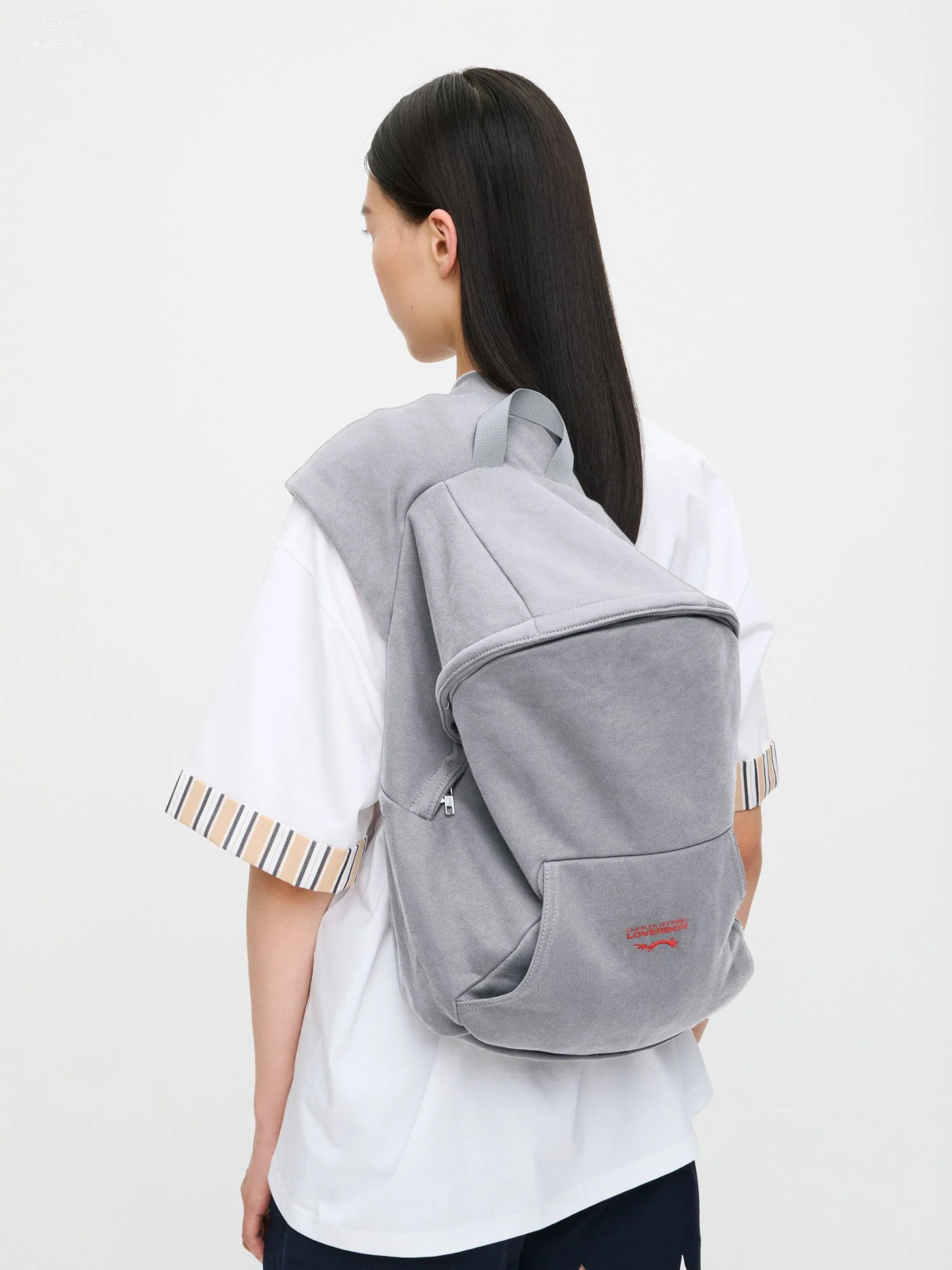 LOVERBOY BY CHARLES JEFFREY HOODY BACKPACK in GREY MARL - Image 7