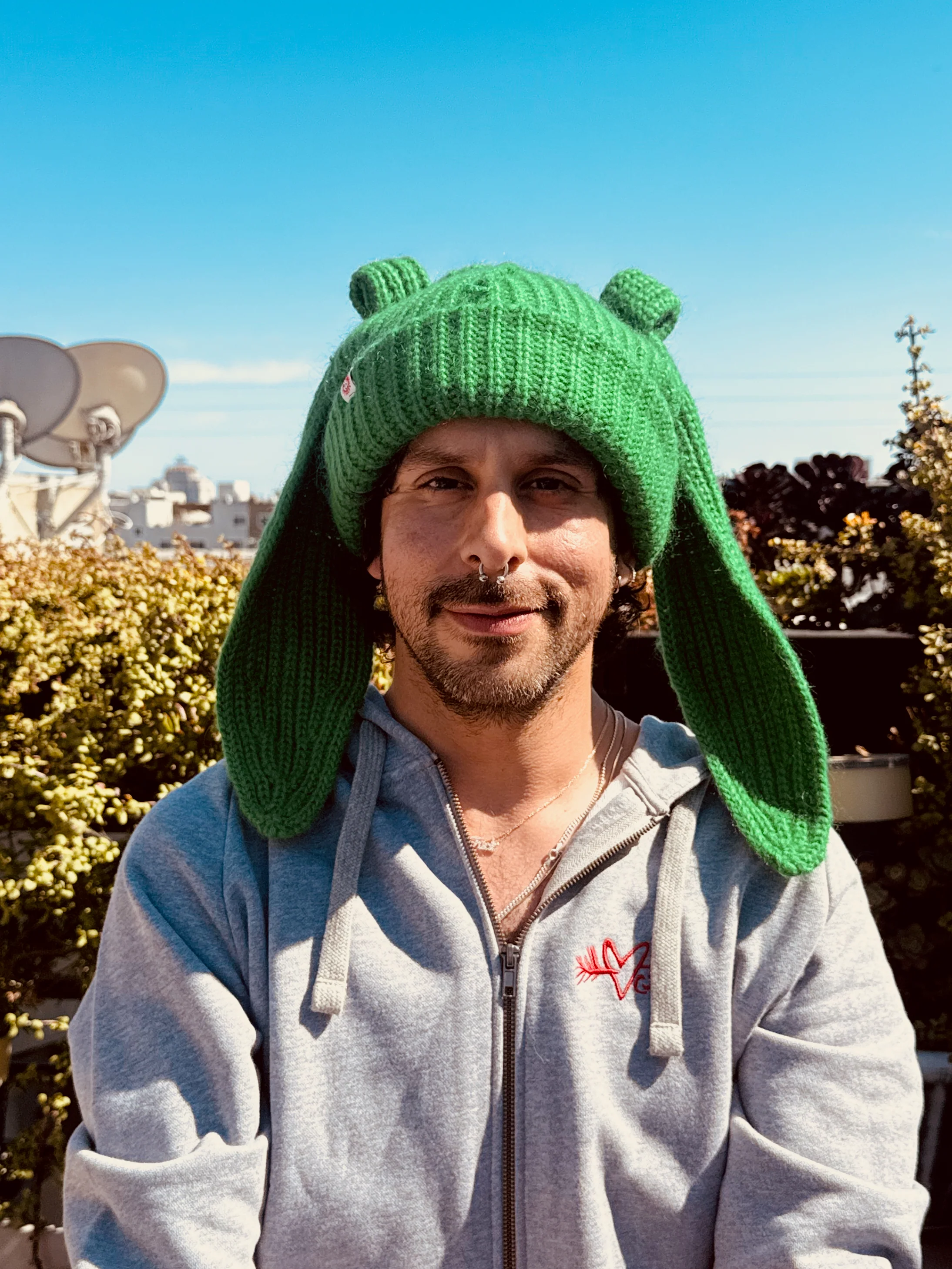 LOVERBOY BY CHARLES JEFFREY MOHAIR CHUNKY RABBIT BEANIE in GREEN - Image 2