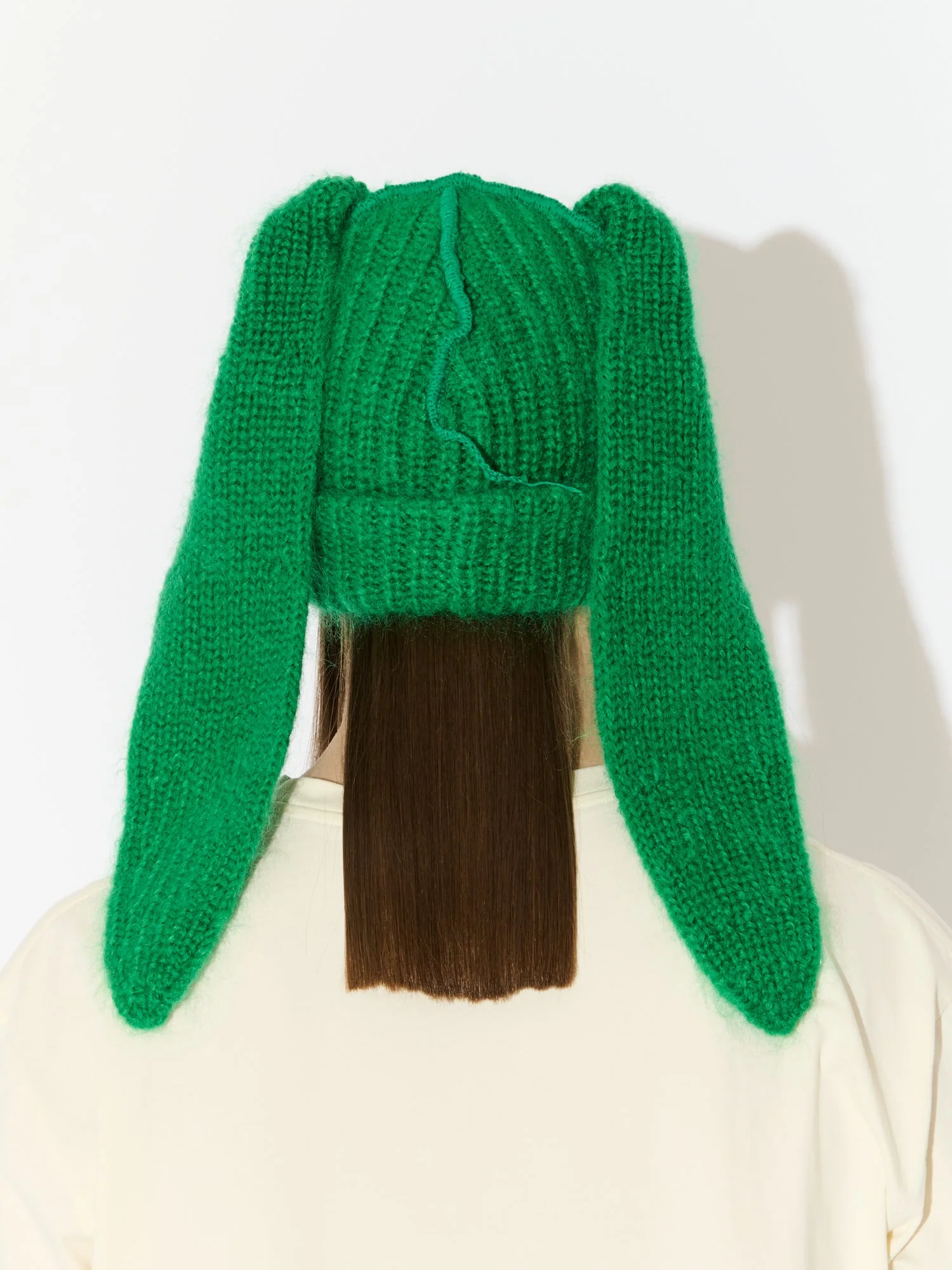 LOVERBOY BY CHARLES JEFFREY MOHAIR CHUNKY RABBIT BEANIE in GREEN - Image 8