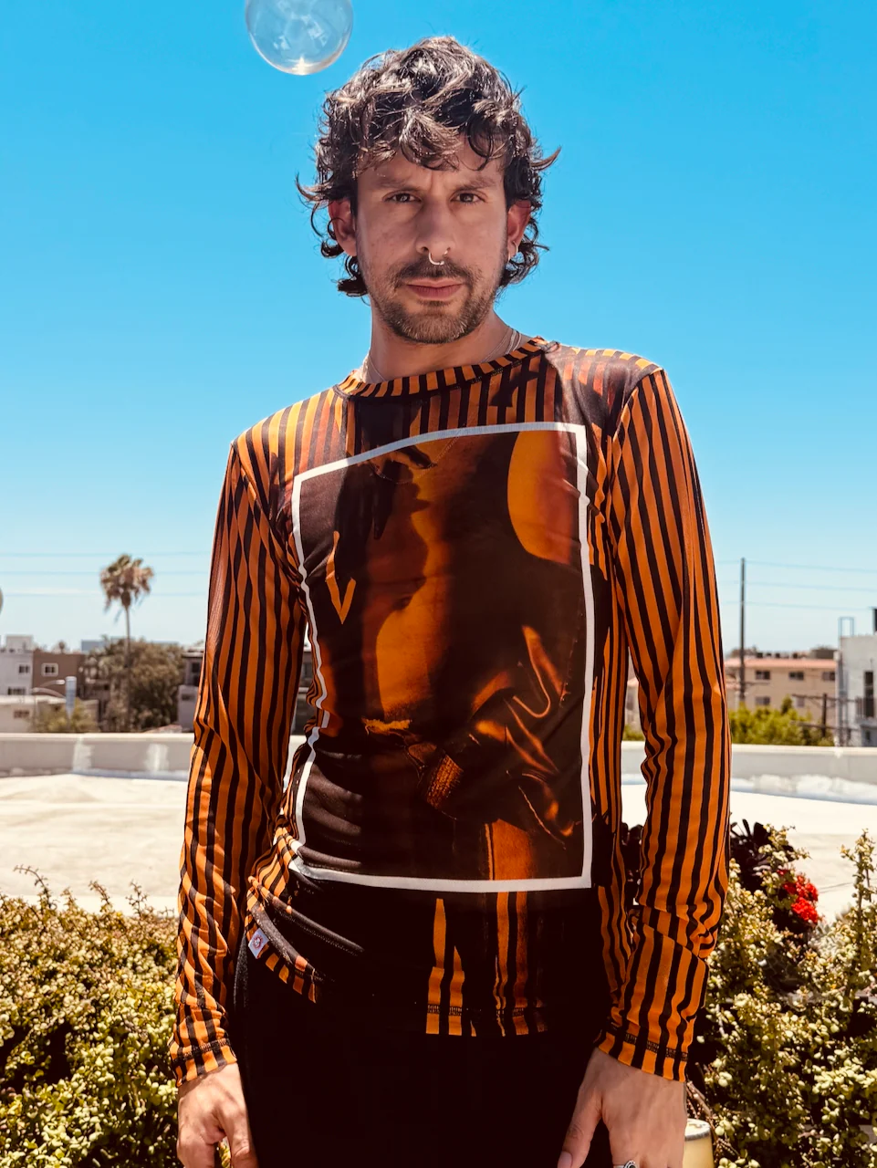 LOVERBOY BY CHARLES JEFFREY POWERMESH LONG SLEEVE TEE in ORANGE BLACK - Image 6