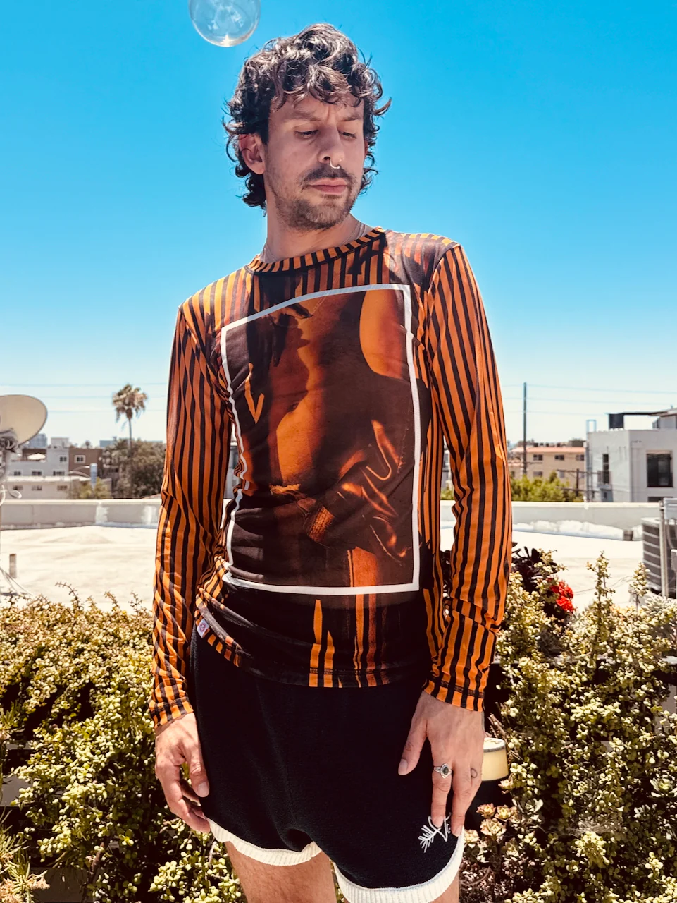 LOVERBOY BY CHARLES JEFFREY POWERMESH LONG SLEEVE TEE in ORANGE BLACK - Image 9