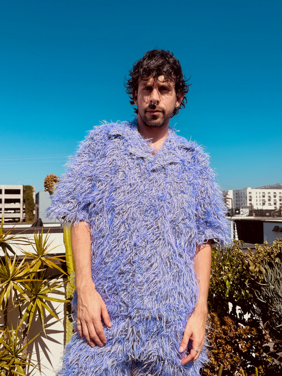 LOVERBOY BY CHARLES JEFFREY SHAGGY HAWAIIAN SHIRT IN PURPLE - Image 6