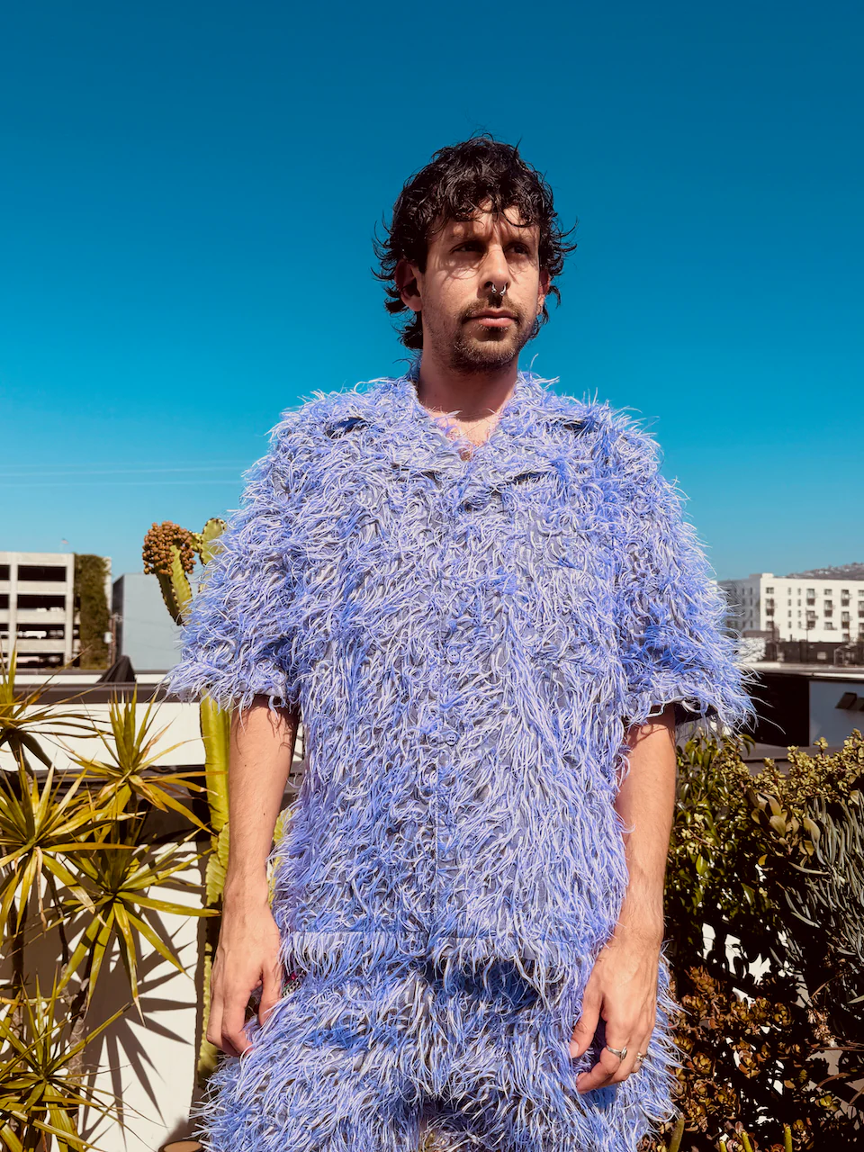 LOVERBOY BY CHARLES JEFFREY SHAGGY HAWAIIAN SHIRT IN PURPLE - Image 8
