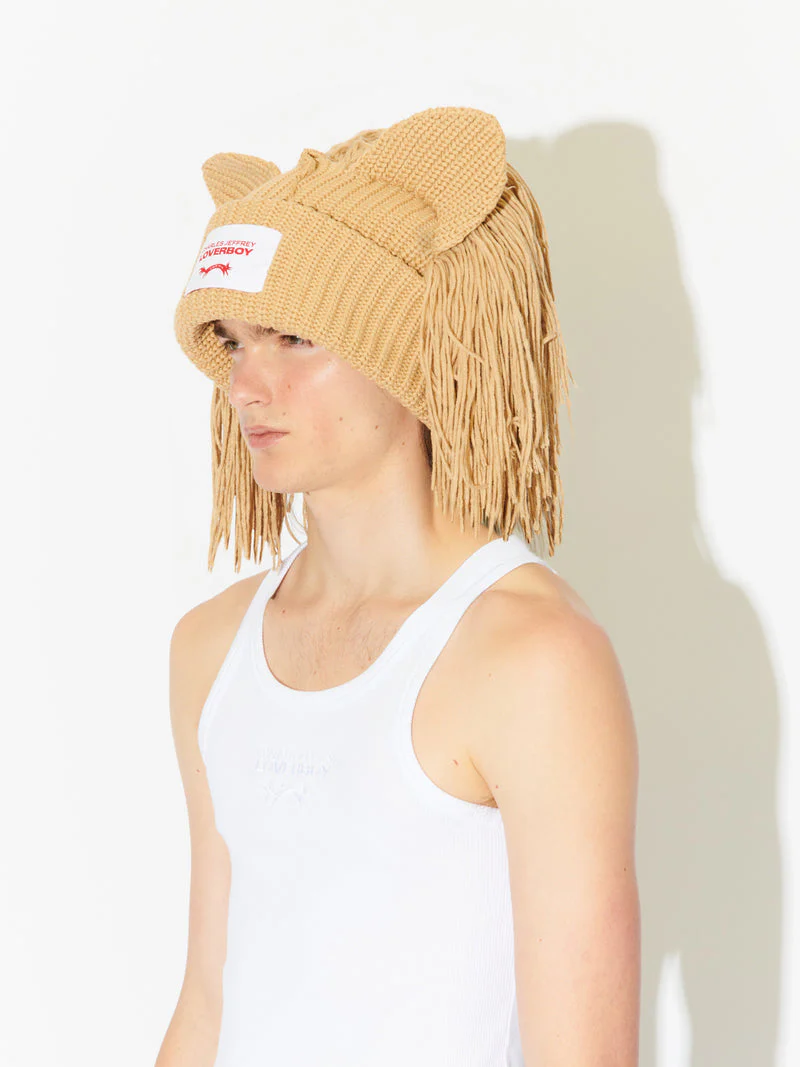 LOVERBOY BY CHARLES JEFFREY SUPERSIZED LION BEANIE in BEIGE - Image 13