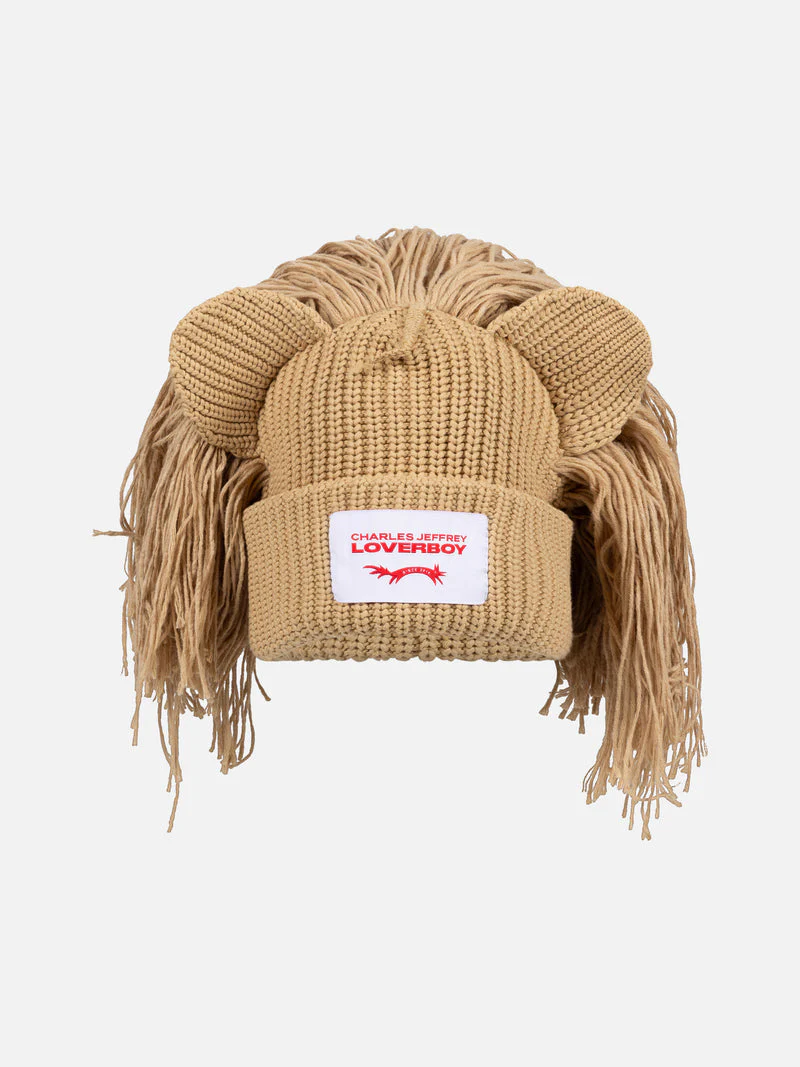 LOVERBOY BY CHARLES JEFFREY SUPERSIZED LION BEANIE in BEIGE - Image 5