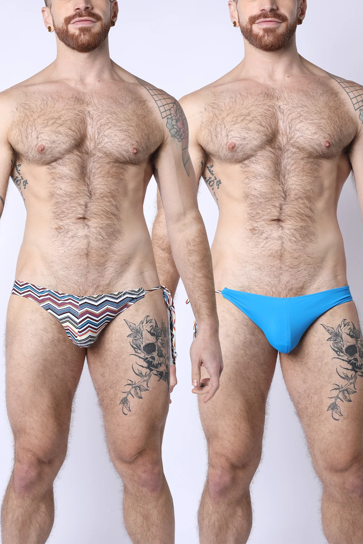 2-IN-1 MAUI SIDE TIE REVERSIBLE LOW RISE SWIM BRIEF - BLUE / ZIGZAG PRINT - Image 2