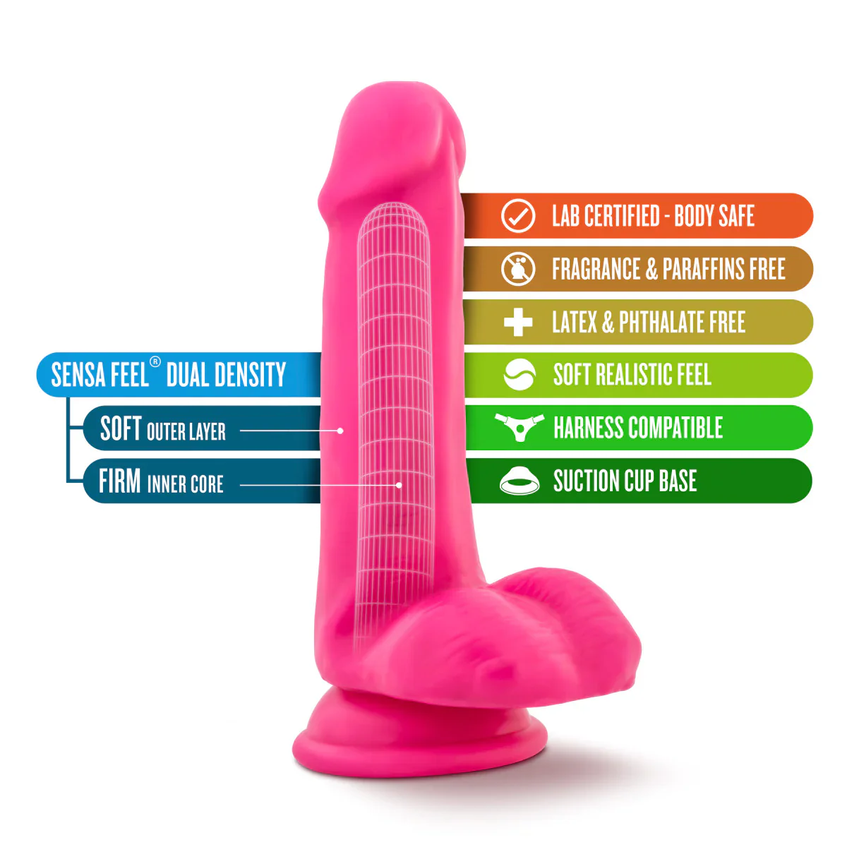 Neo Realistic Neon Pink 6-Inch Long Dildo - Image 3