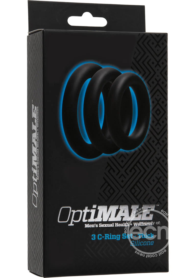 OptiMALE 3 C-Ring Set Silicone Cock Ring Thick (3 Piece Kit) - Black - Image 3