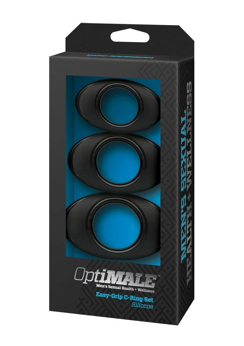 OptiMALE Easy-Grip Silicone C-Ring Set (3 Piece Kit) - Black - Image 2
