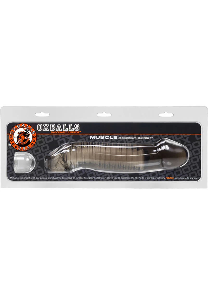Oxballs Muscle Textured Cocksheath Penis Extender Sleeve Smoke 9.25 Inch - Image 3