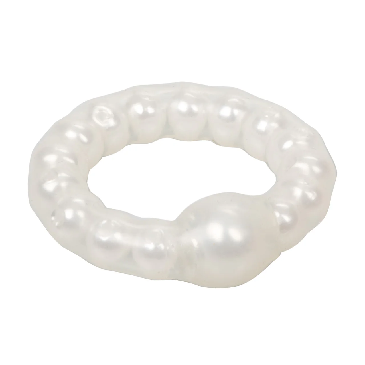 Rings! Pearl Beaded Prolong Silicone Cock Ring - White - Image 6